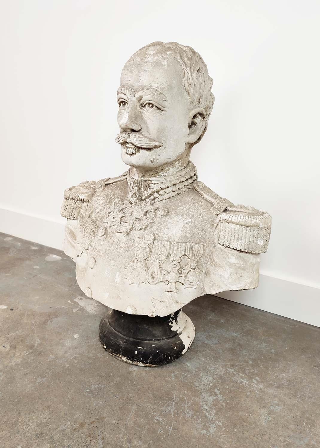 PLASTER BUST OF A GENERAL, 77cm H x 62cm.