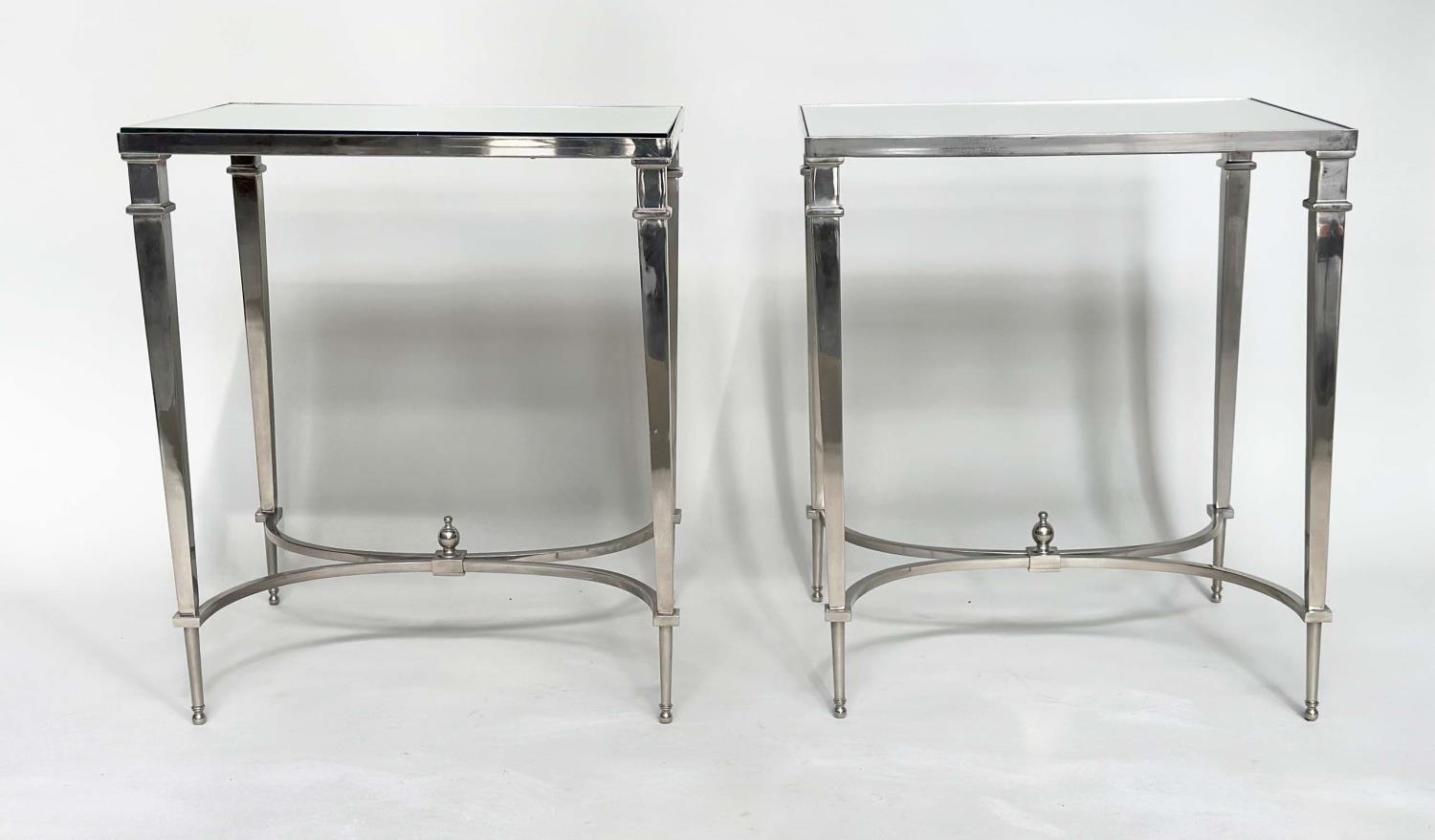 LAMP TABLES, a pair, Regency style rectangular mirror topped with tapering chromium stretchered - Image 8 of 8