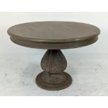 DINING TABLE, French Provincial style, carved base, circular top, 120cm x 81cm.