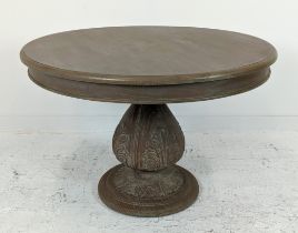 DINING TABLE, French Provincial style, carved base, circular top, 120cm x 81cm.