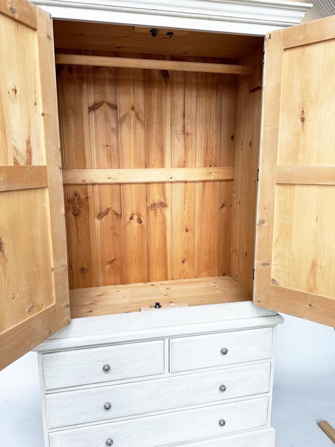 ARMOIRE, French style grey painted with two panelled doors enclosing hanging space above four - Image 3 of 11