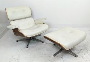 AFTER CHARLES AND RAY EAMES LOUNGE CHAIR AND OTTOMAN, 90cm W approx. (2)
