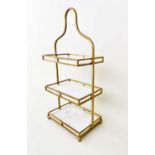 ETAGERE, gilt metal with three marble tiered shelves, 85cm H x 41cm x 25cm.