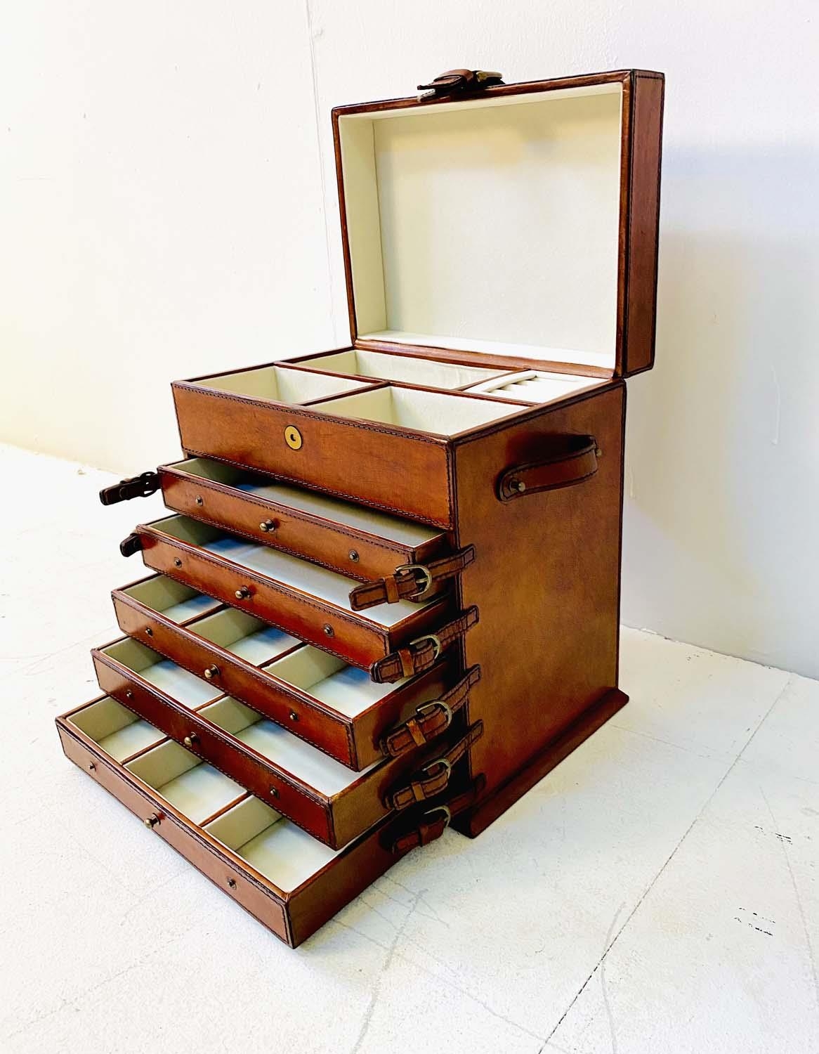 JEWELLERY BOX, tan leathered finish, 31cm x 23cm sq. - Image 5 of 5