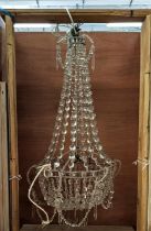 CHANDELIER, with a gilt metal frame and glass droplets, approx 90cm tall.