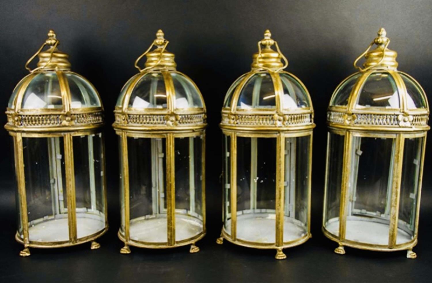 STORM LANTERNS, a set of four, gilt metal and glazed, Regency style, 46cm x 19cm x 19cm. (4) - Image 3 of 4