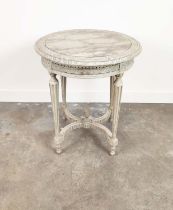OCCASIONAL TABLE, circa 1900, French painted with frieze drawer and later simulated marble inset