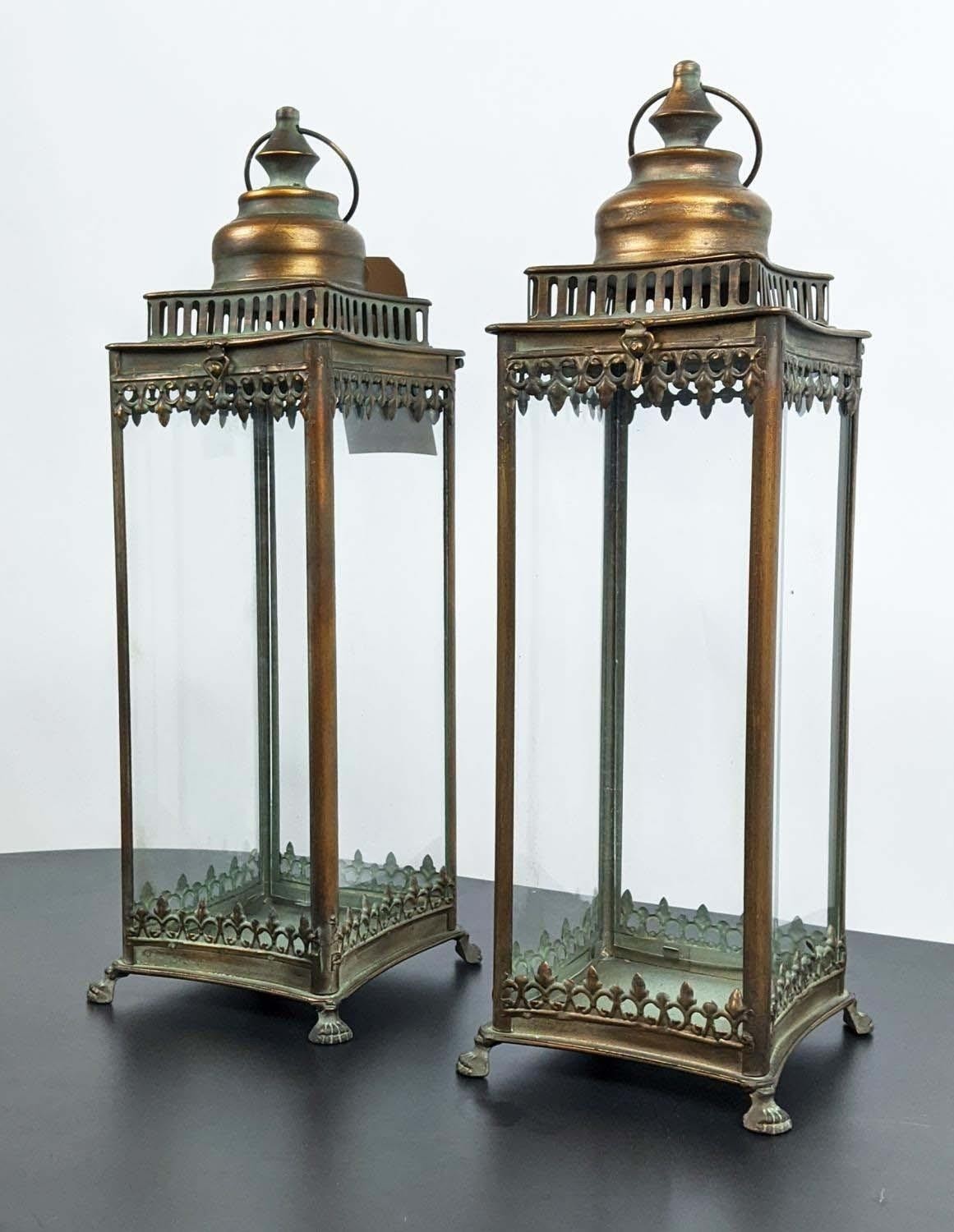 LANTERNS, a pair, in aged gilt metal finish, 55cm H. (2) - Image 2 of 6