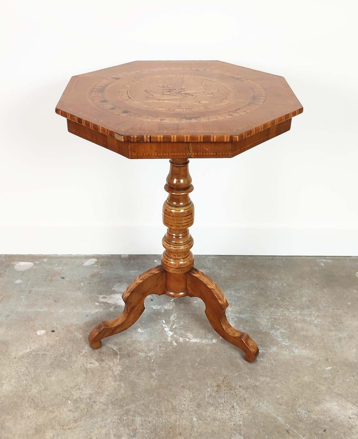 OCCASIONAL TABLE, mid 19th century Italian walnut, marquetry and parquetry with octagonal top on