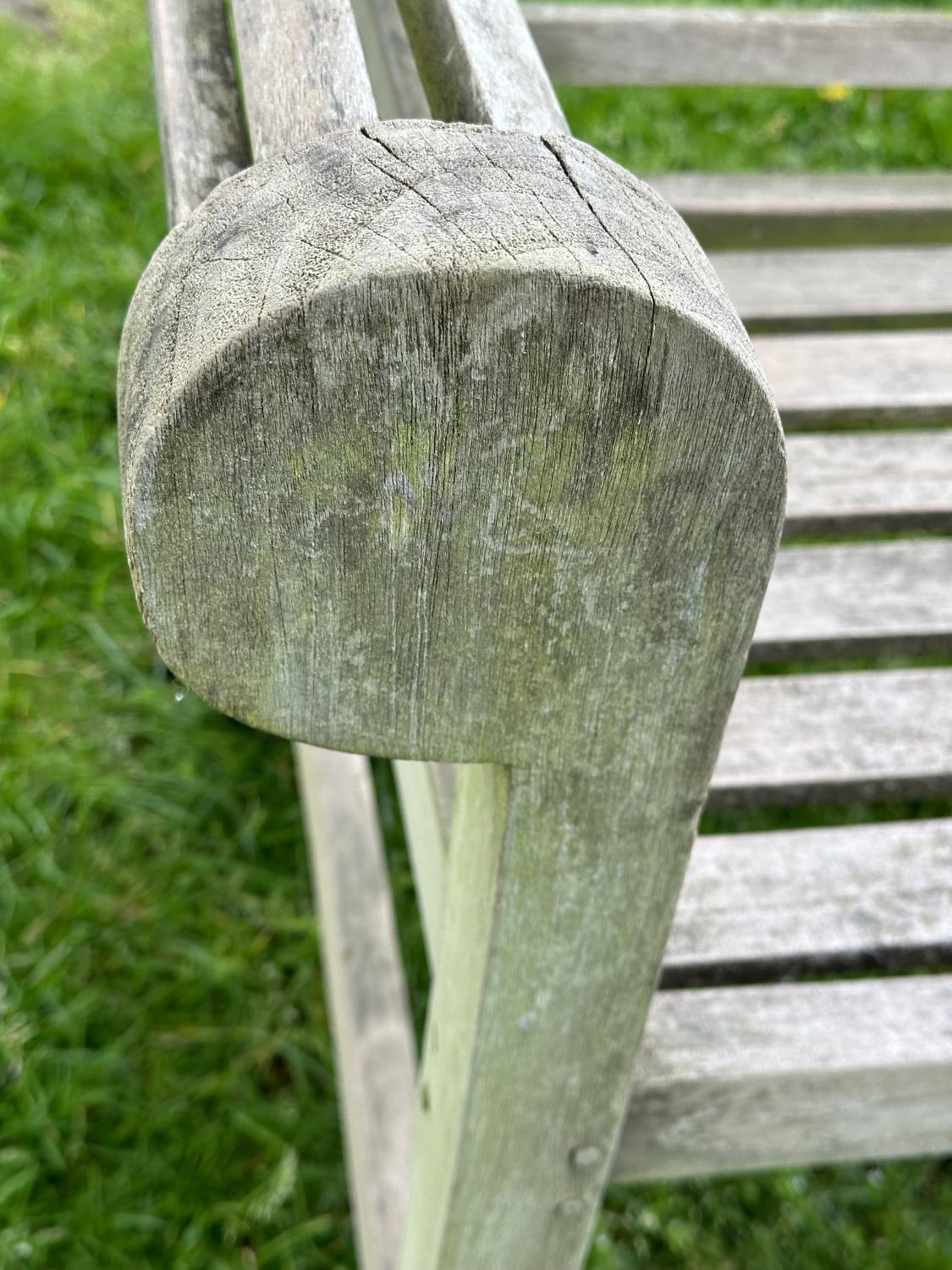 LUTYENS STYLE GARDEN BENCH, weathered teak slatted after a design by Sir Edwin Lutyens, 160cm W. - Image 3 of 6
