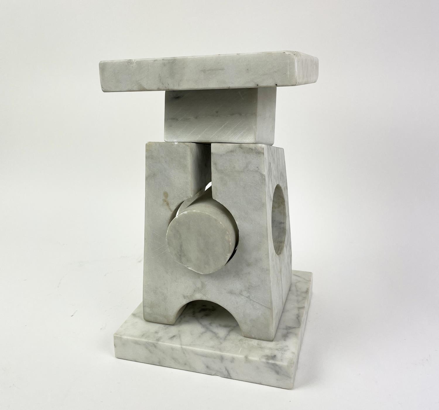 SCULPTURE, marble of adaptable building block form, unknown artist, approx 35cm H x 20cm D x 20cm W. - Image 4 of 5