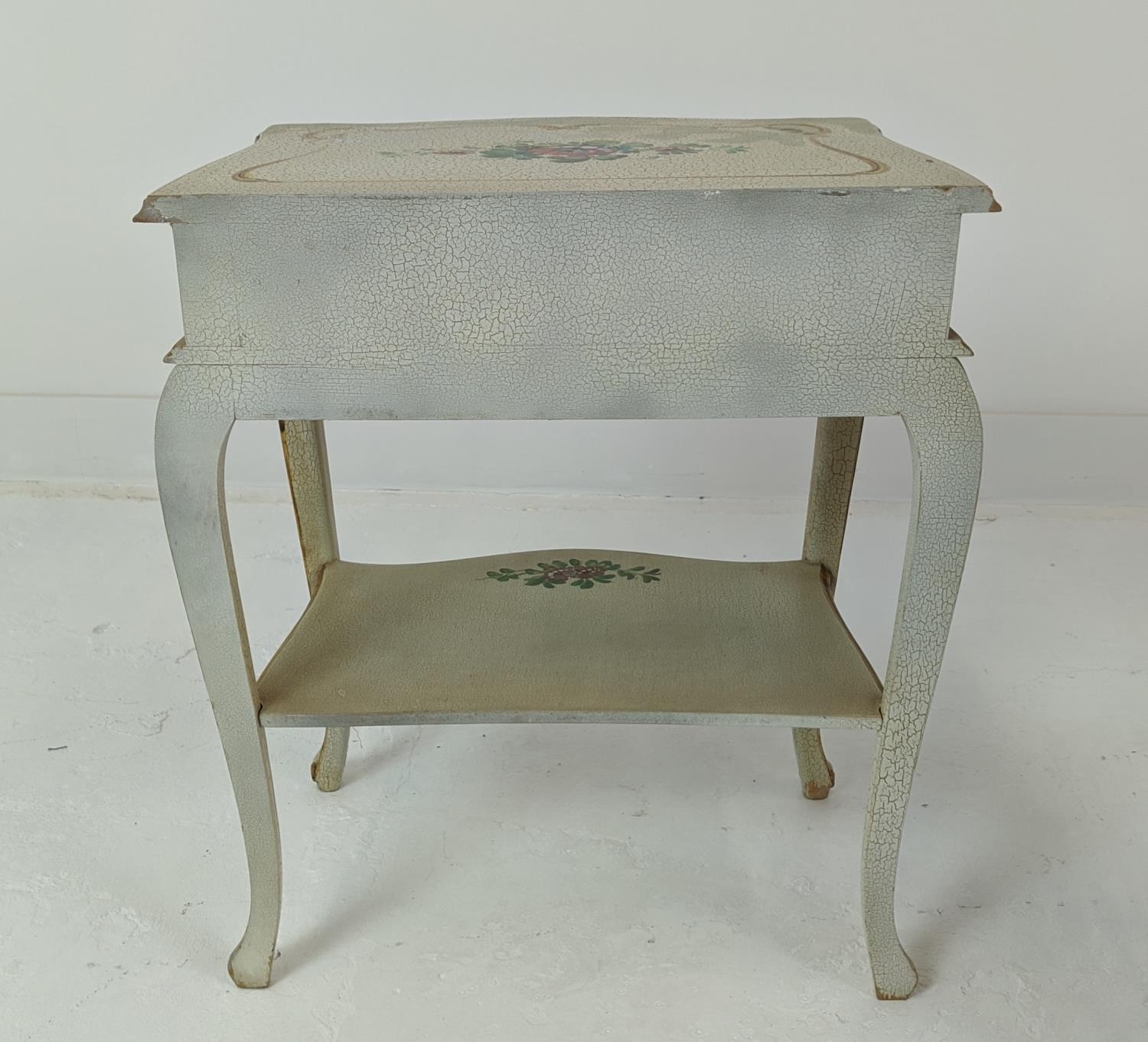 SERPENTINE BEDSIDE TABLES, Italianate craquelure, floral painted and gilt heightened, each with - Image 7 of 7