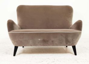 SOFA, 1950s Italian style, with grey velvet upholstery on tapered supports, 130cm W x 96cm H x