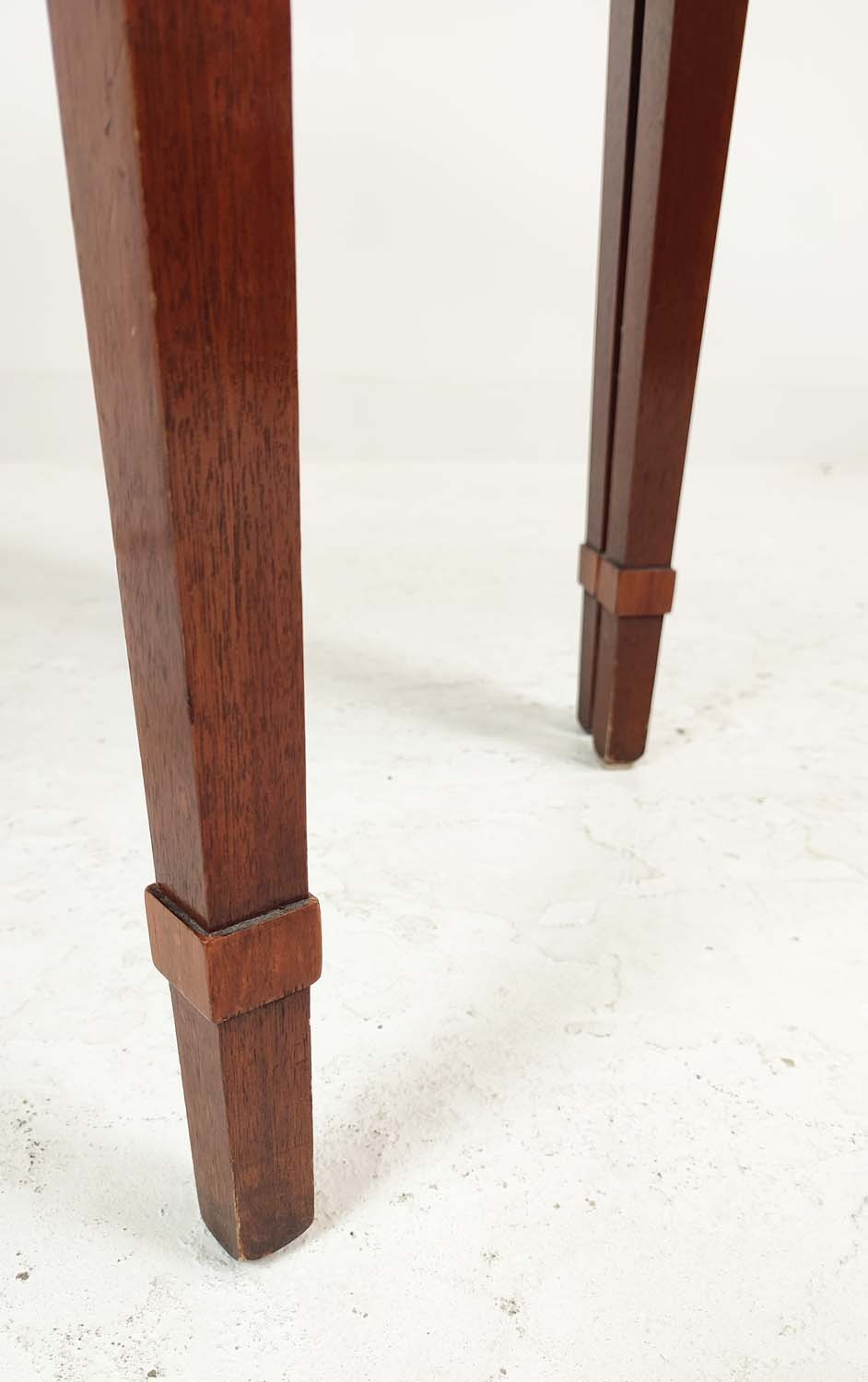 DEMI LUNE TABLES, a pair, George III design mahogany and satinwood inlaid, 77cm H x 112cm x 47cm. ( - Image 4 of 6