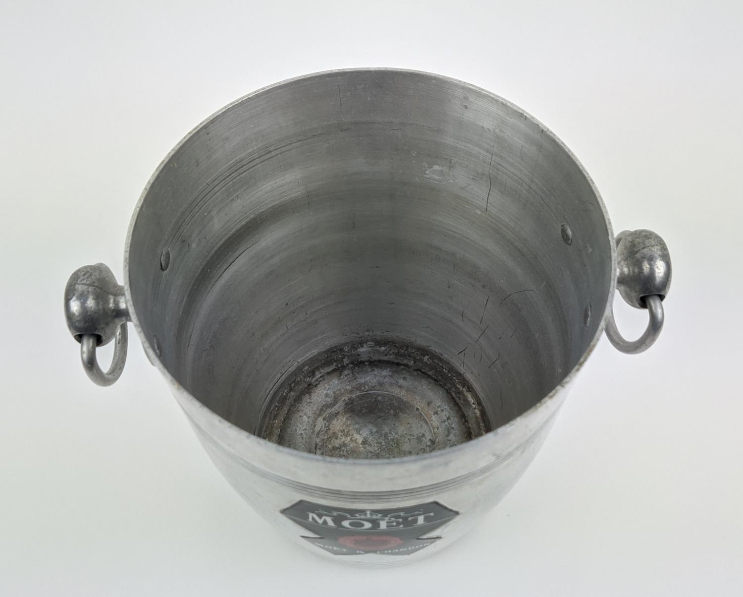 VINTAGE MOET AND CHANDON ALUMINIUM ICE BUCKET, twin handled form, 1980's, 22cm H. - Image 6 of 7