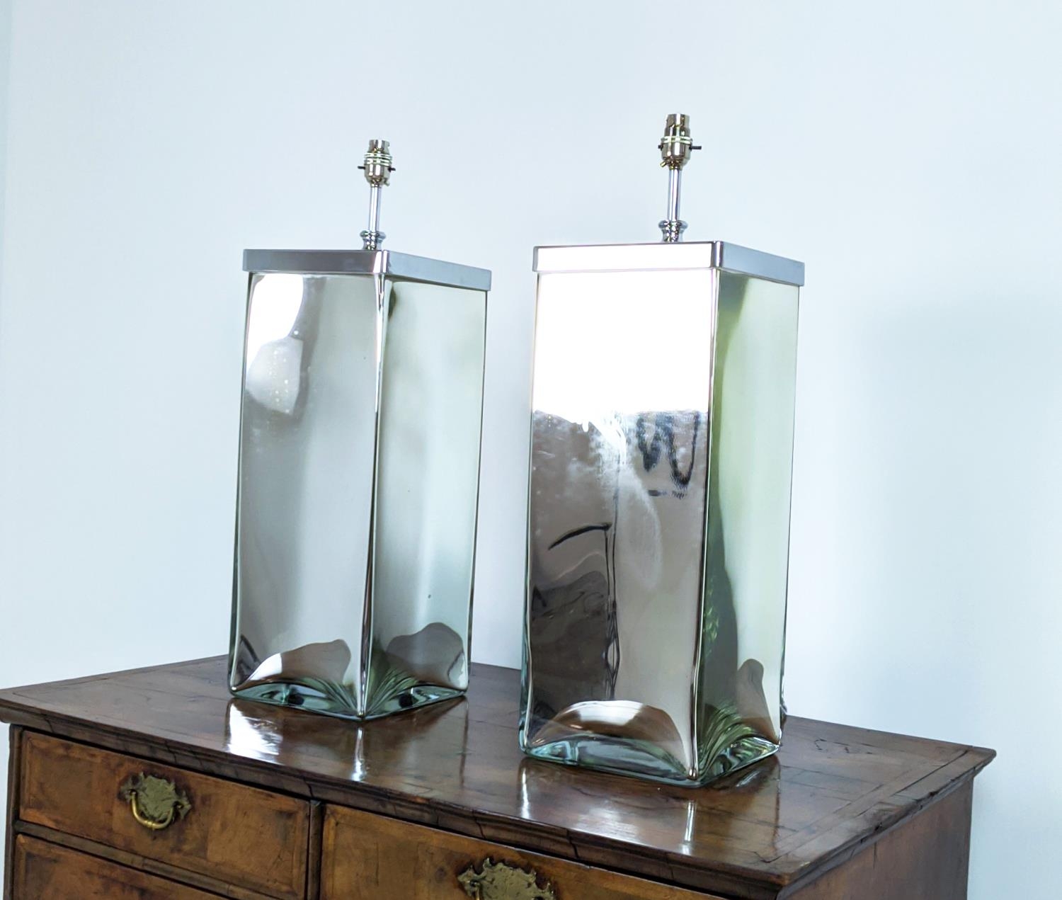 TABLE LAMPS, a pair, of oversized proportions, polished metal finish and mirrored base, each base - Image 2 of 7