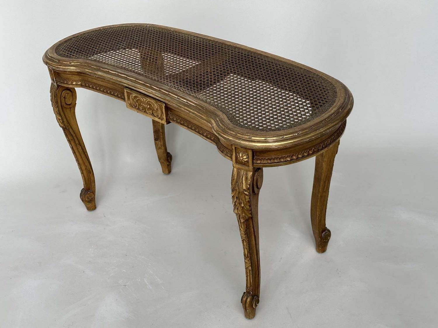 WINDOW SEAT, late 19th century French Louis XVI style giltwood with cane seat and carved tapering - Image 8 of 9