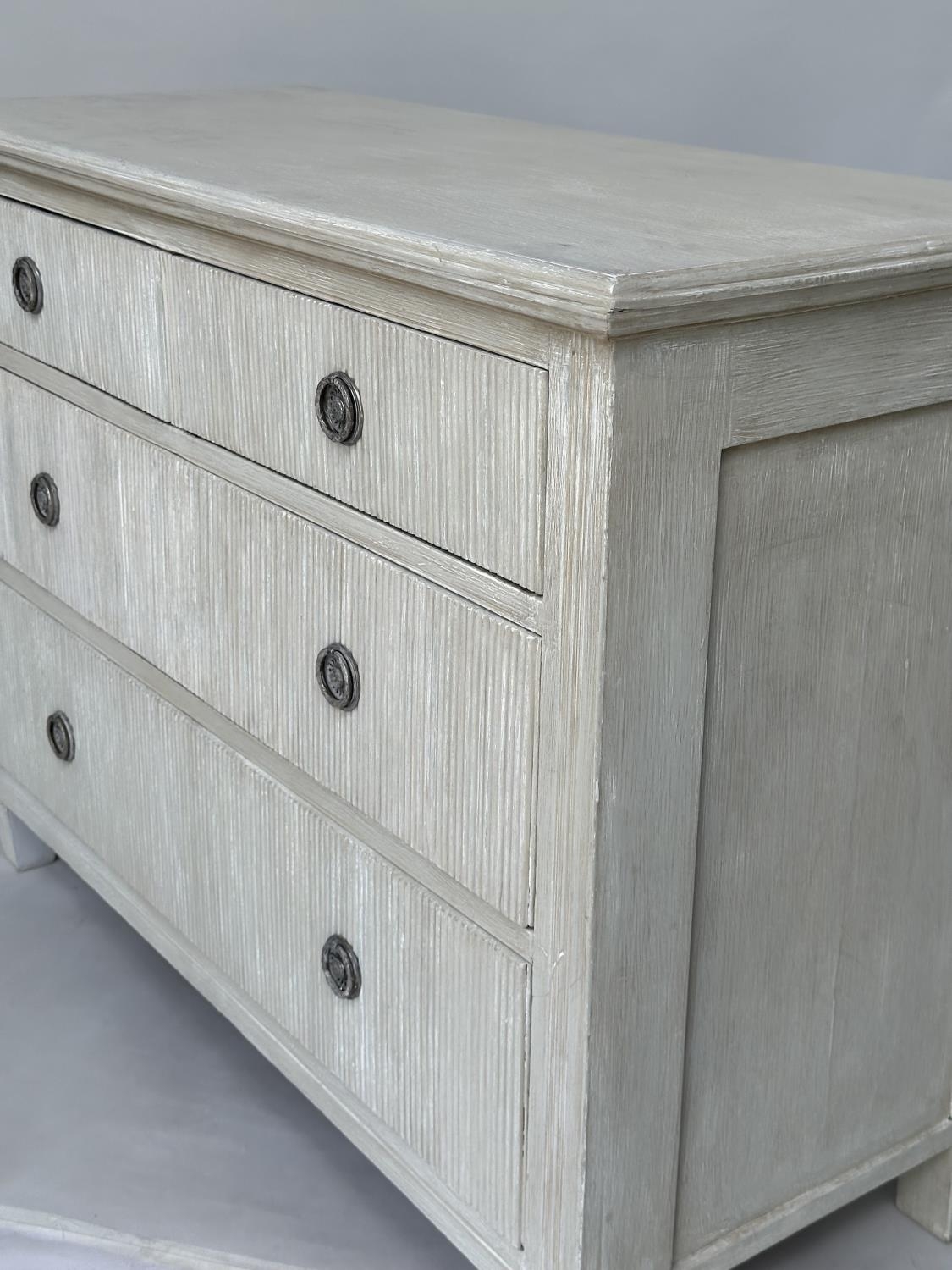 GUSTAVIAN STYLE COMMODE, 19th century Continental grey painted with four drawers and tapering - Image 4 of 7