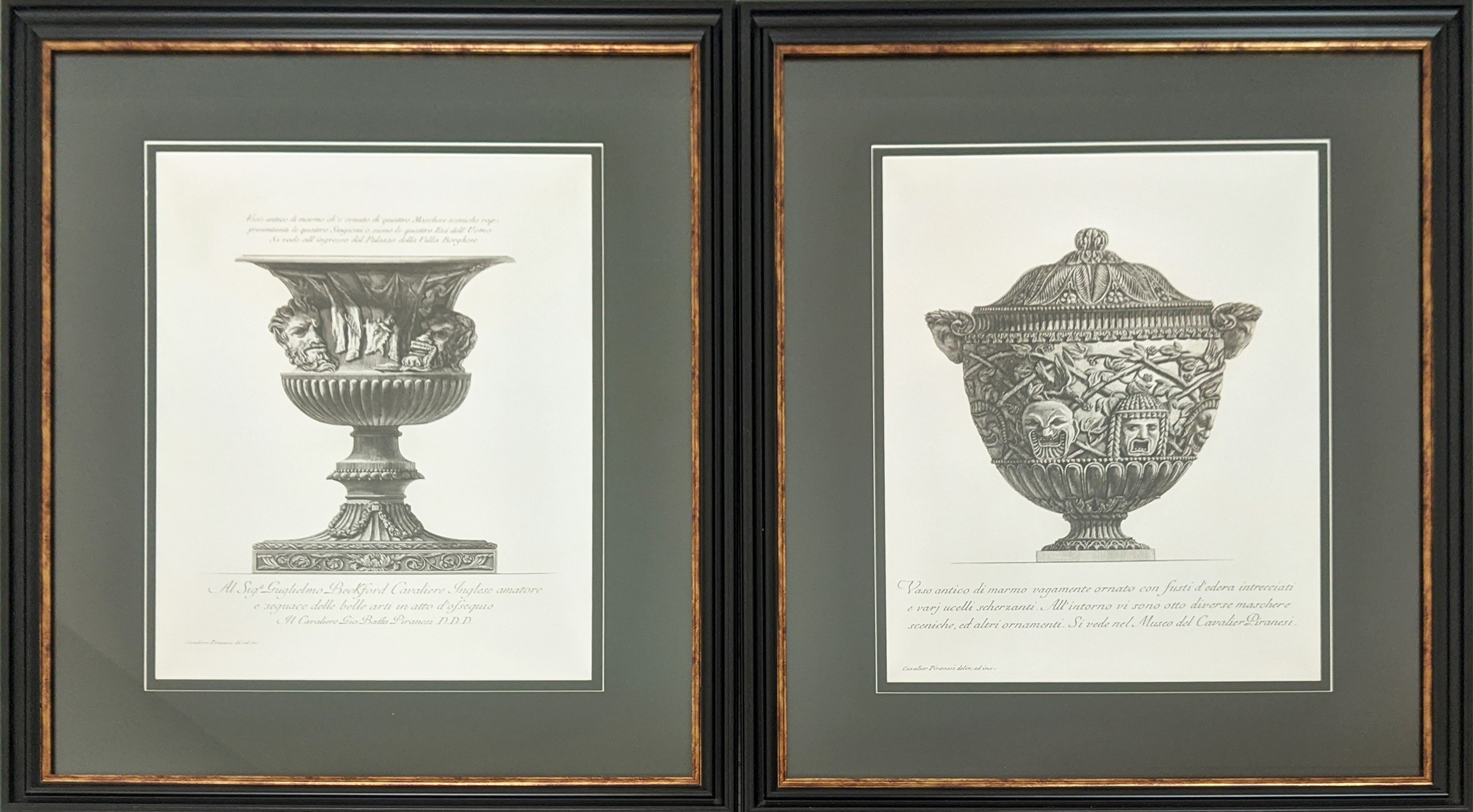 CONTEMPORARY SCHOOL PRINTS, a set of two, of urns, in black frames, 75cm H x 65cm W. (2)