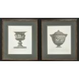 CONTEMPORARY SCHOOL PRINTS, a set of two, of urns, in black frames, 75cm H x 65cm W. (2)