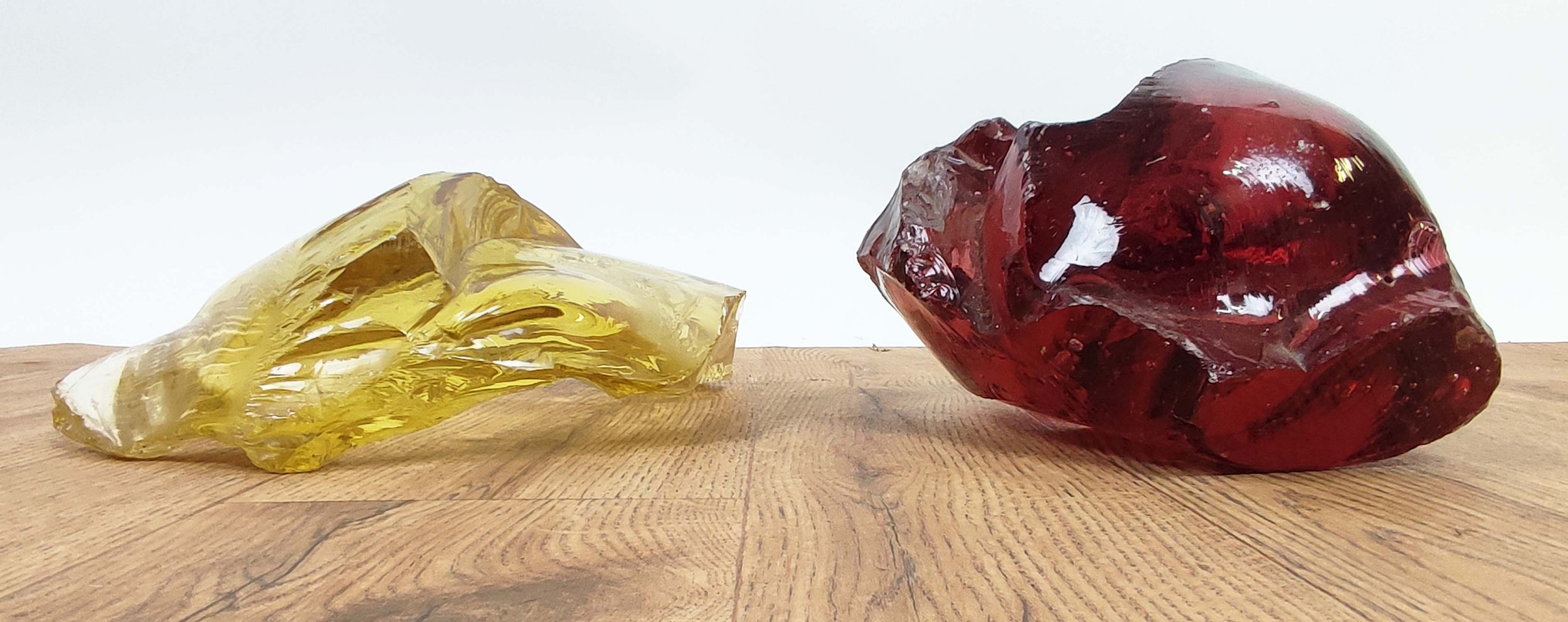 GLASS SCULPTURES, two, differing shapes and colours, 32cm diam at largest. (2) - Image 3 of 5