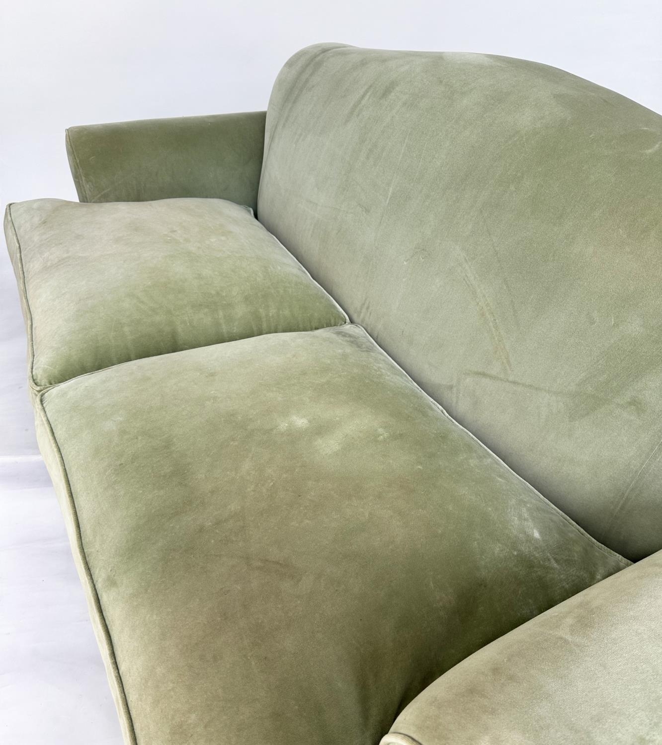 SOFA, Howard style possibly George Smith with green velvet upholstery, feather filled cushions and - Image 3 of 3
