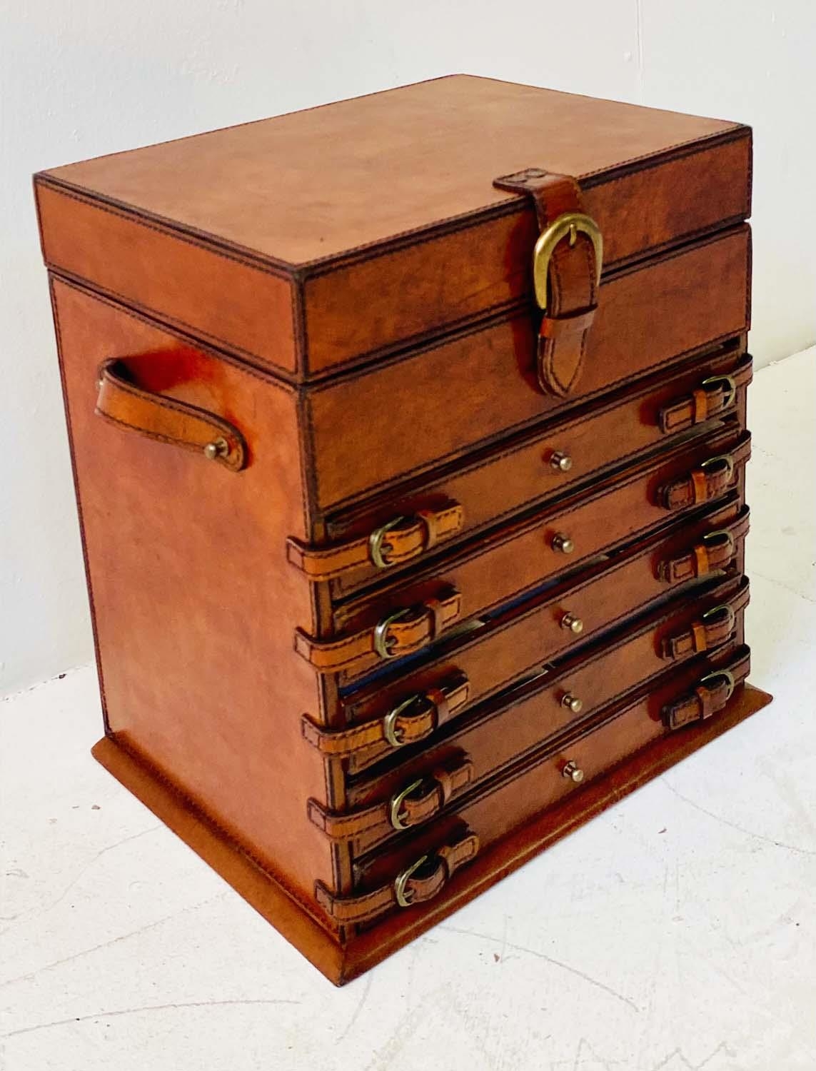 JEWELLERY BOX, tan leathered finish, 31cm x 23cm sq. - Image 3 of 5