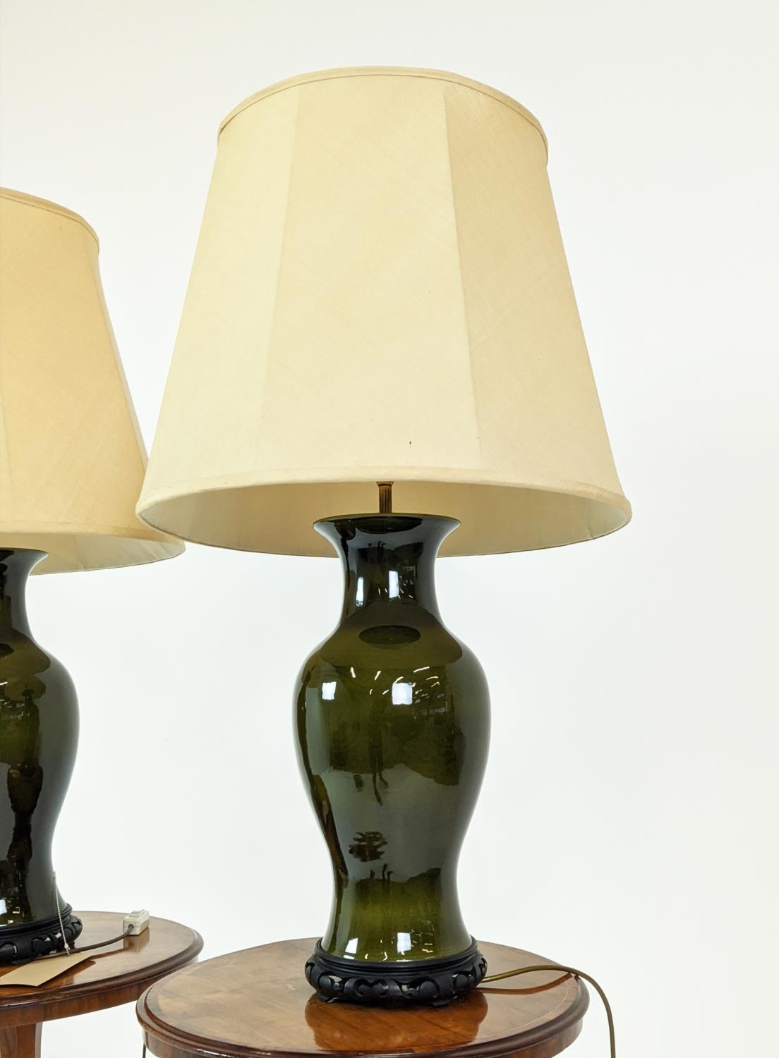 TABLE LAMPS, a pair, 84cm H, glazed ceramic, with shades. (2) - Image 3 of 10