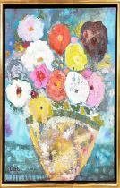 TINA LINCER (20th century American), 'Still life with flowers', oil on canvas, 61cm x 51cm, framed.