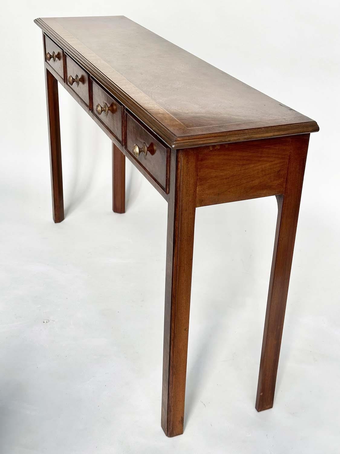 HALL TABLE, George III design burr walnut crossbanded with four frieze drawers and chamfered - Image 11 of 14