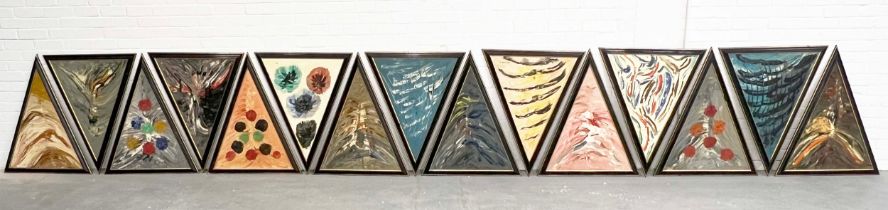 20TH CENTURY BRITISH SCHOOL, 'Abstracts' a set of 15, in ebonised frames, each 88cm x 72cm. (15)