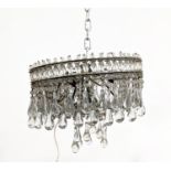 CHANDELIER, tiered with glass droplets approx 40cm x 23cm H.