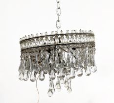 CHANDELIER, tiered with glass droplets approx 40cm x 23cm H.
