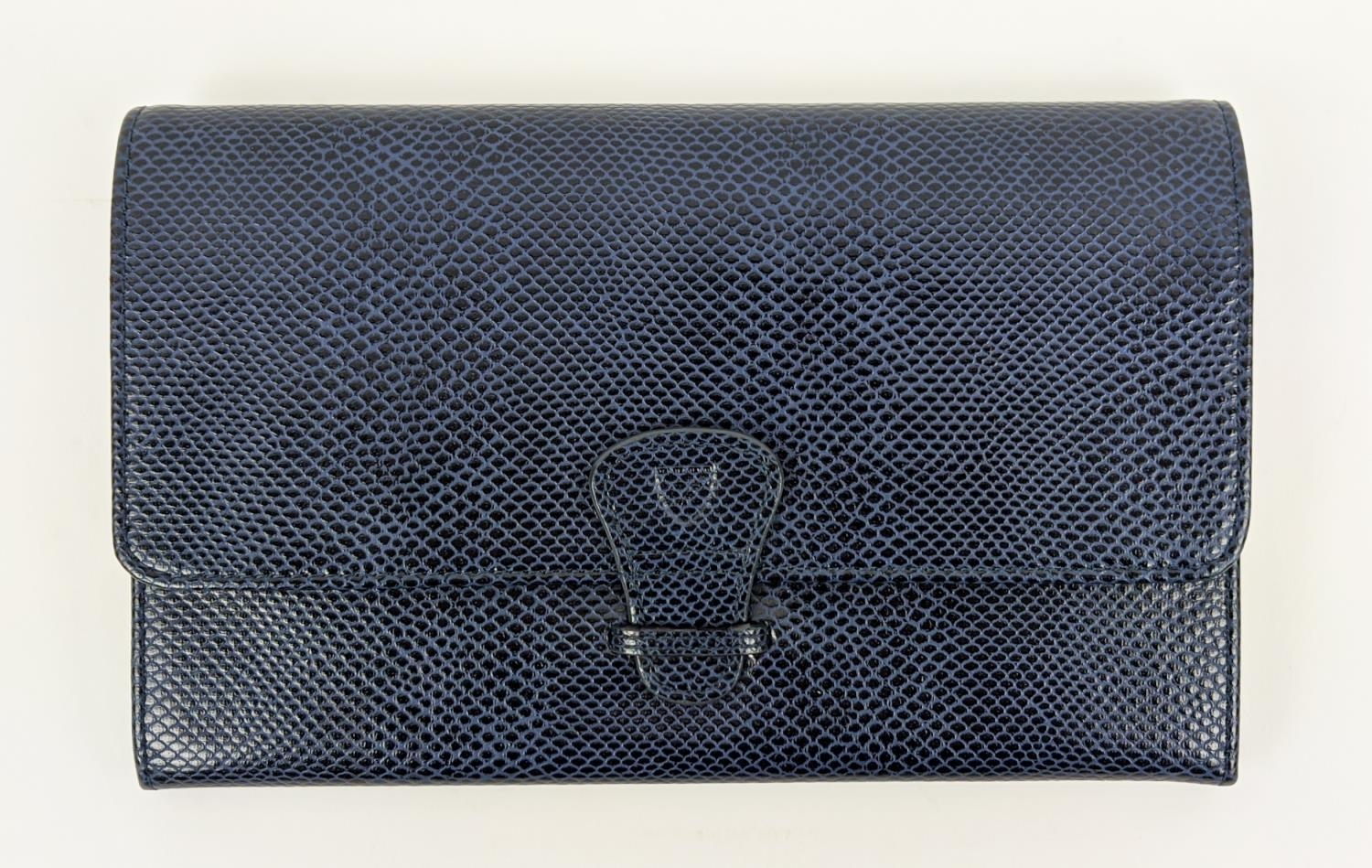 ASPINAL OF LONDON TRAVELLING WALLET, navy blue leather with contrasting suede and fabric lining, - Image 3 of 9