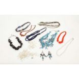 A COLLECTION OF ASSORTED COSTUME JEWELLERY, comprising freshwater pearl spray necklace and bracelet,