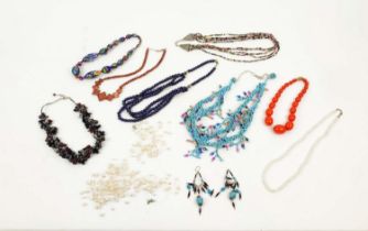 A COLLECTION OF ASSORTED COSTUME JEWELLERY, comprising freshwater pearl spray necklace and bracelet,