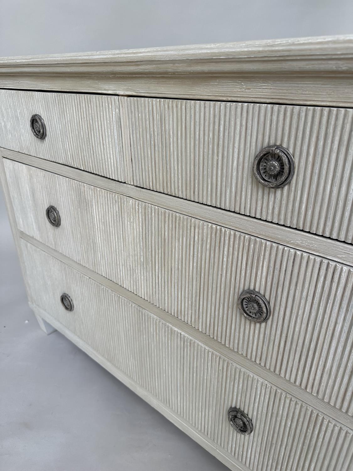 GUSTAVIAN STYLE COMMODE, 19th century Continental grey painted with four drawers and tapering - Image 5 of 7