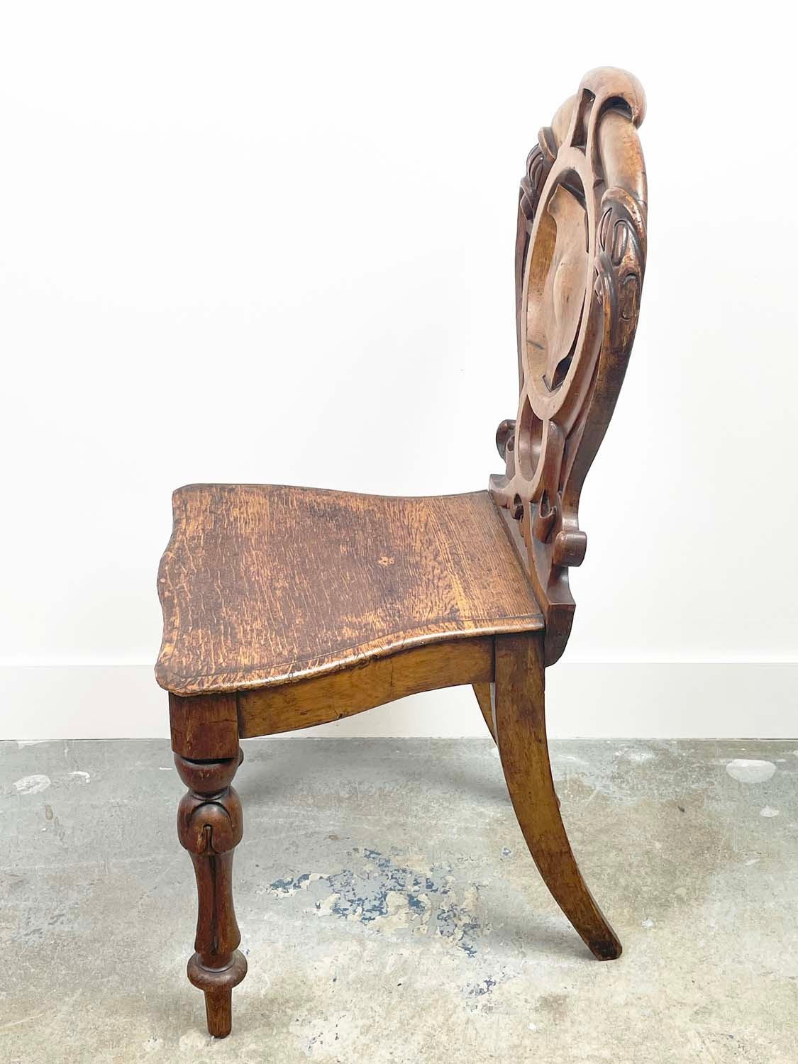HALL CHAIRS, a pair, Victorian oak, with ornately carved and pierced backs. (2) - Image 3 of 11