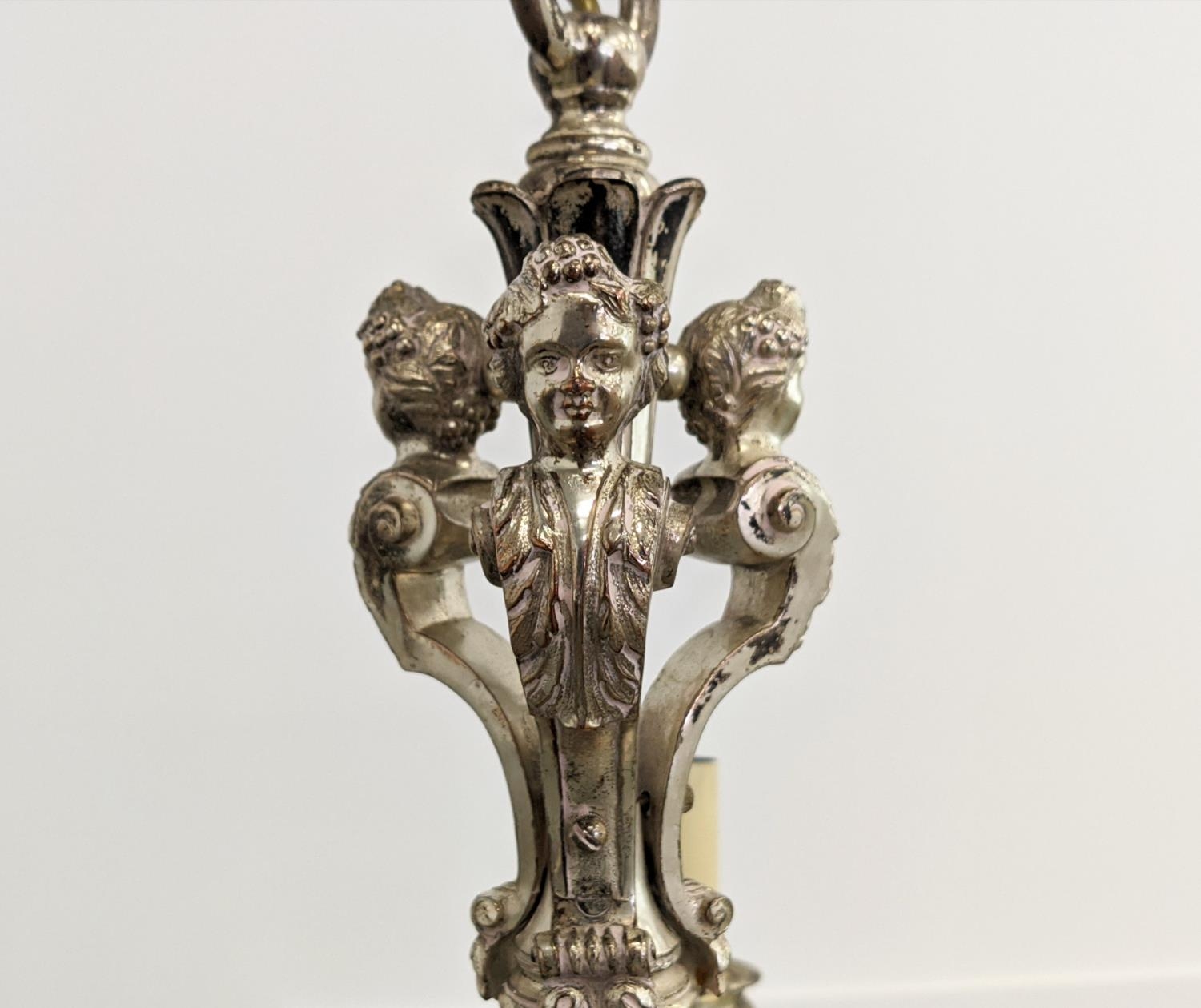 CHANDELIER, early 20th century silver plated, neo-classical style, seven branch with three - Image 2 of 6