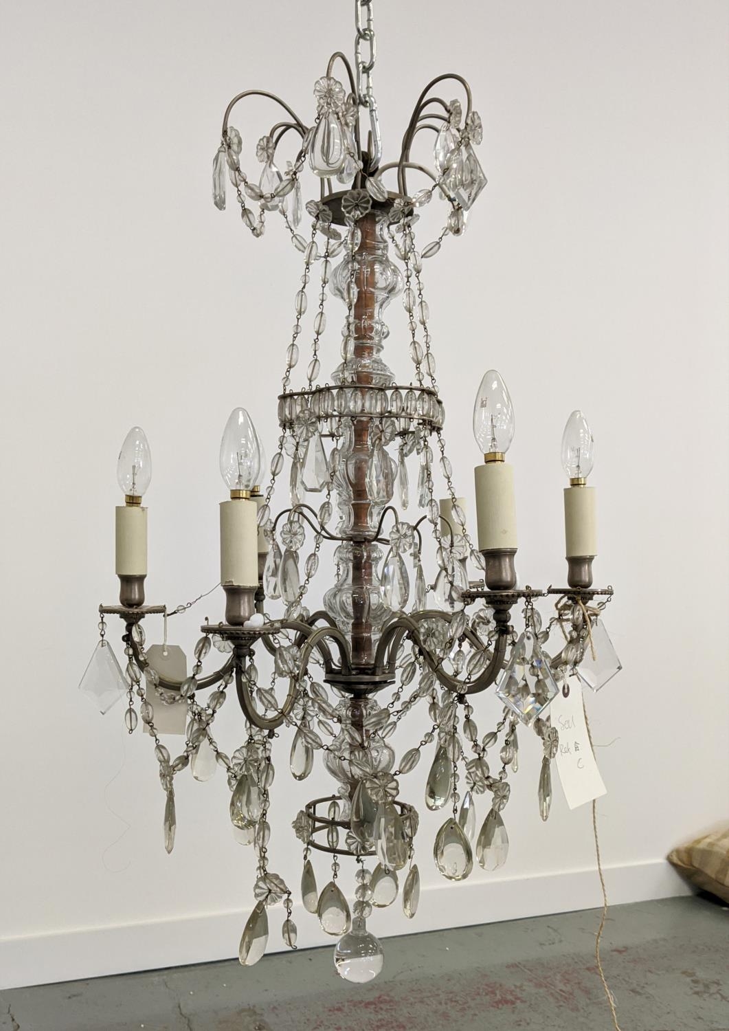 CHANDELIER with a metal frame and six branches, approx 90cm H x 45cm W. - Image 2 of 5