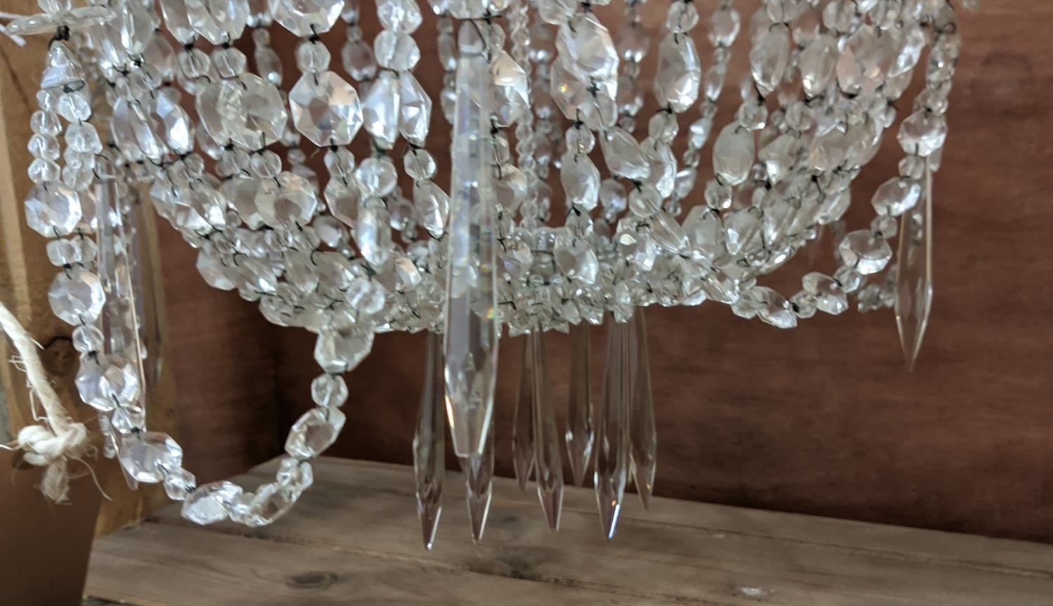 CHANDELIER, with a gilt metal frame and glass droplets, approx 90cm tall. - Image 4 of 5