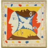 PABLO PICASSO, Rare World Festival of Youth and students for peace, Scarf on linen, 1951, 82cm x