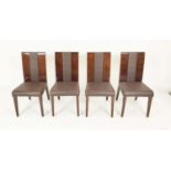 DINING CHAIRS, a set of eight, lacquered wood with ribbed leather seats, 89cm H x 48cm W x 52cm