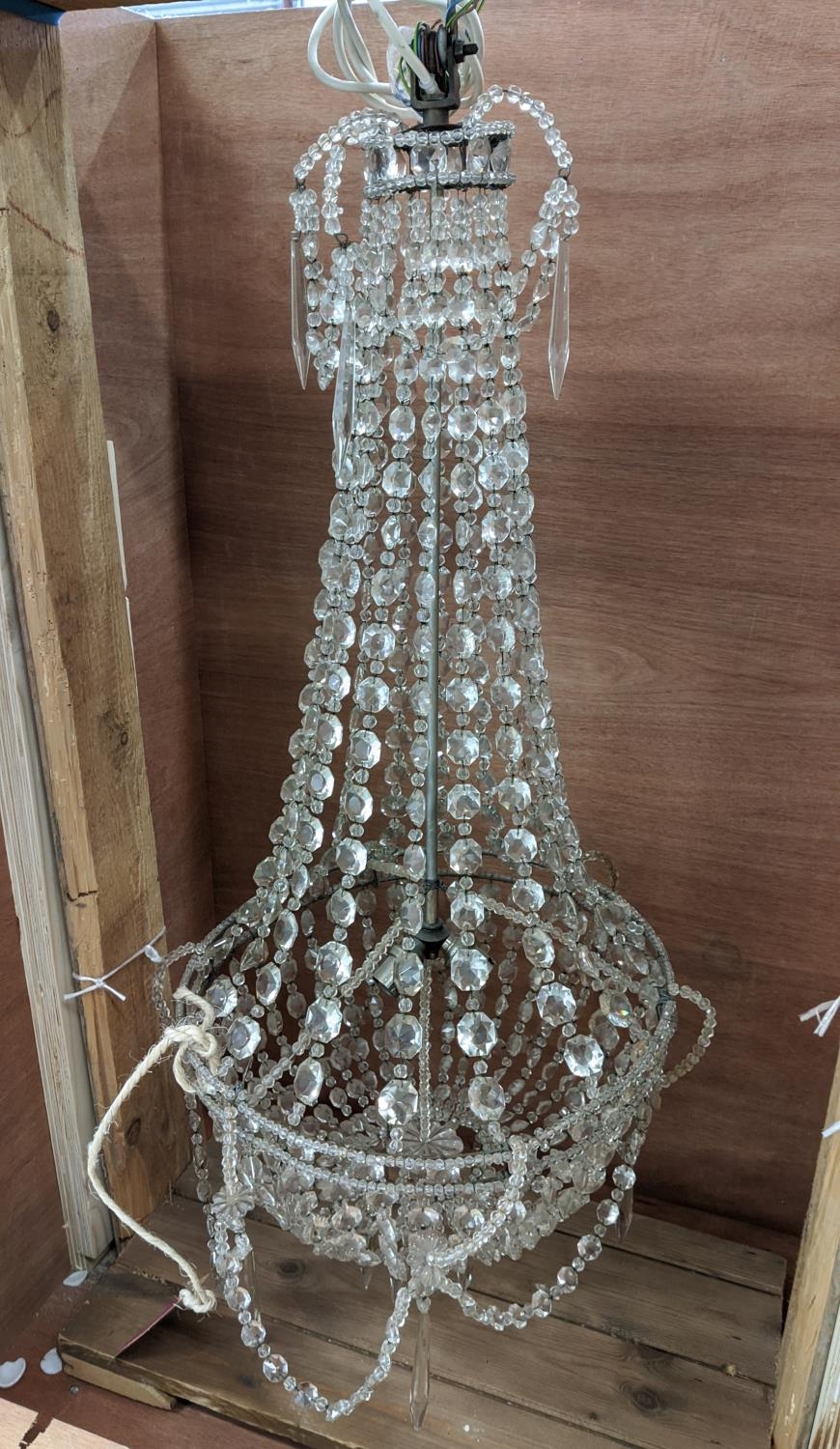 CHANDELIER, with a gilt metal frame and glass droplets, approx 90cm tall. - Image 2 of 5