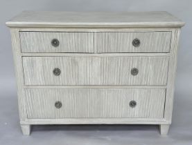 GUSTAVIAN STYLE COMMODE, 19th century Continental grey painted with four drawers and tapering