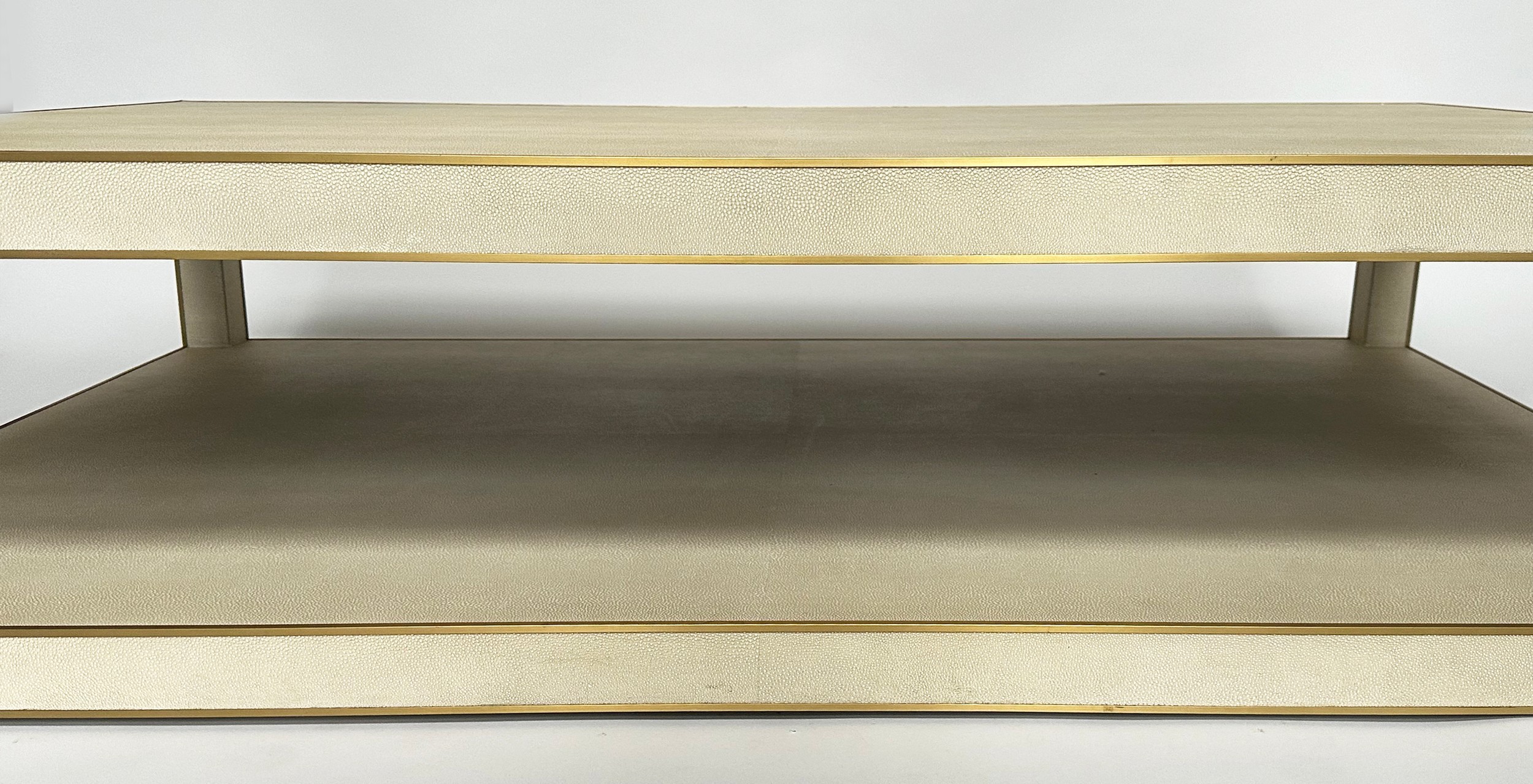 LOW TABLE, faux shagreen and metal bound with undertier, 170cm x 109cm x 38cm H. - Image 2 of 6
