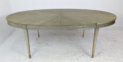 DINING TABLE, extendable with one leaf, silvered base, 290cm x 117cm x 77cm at largest.