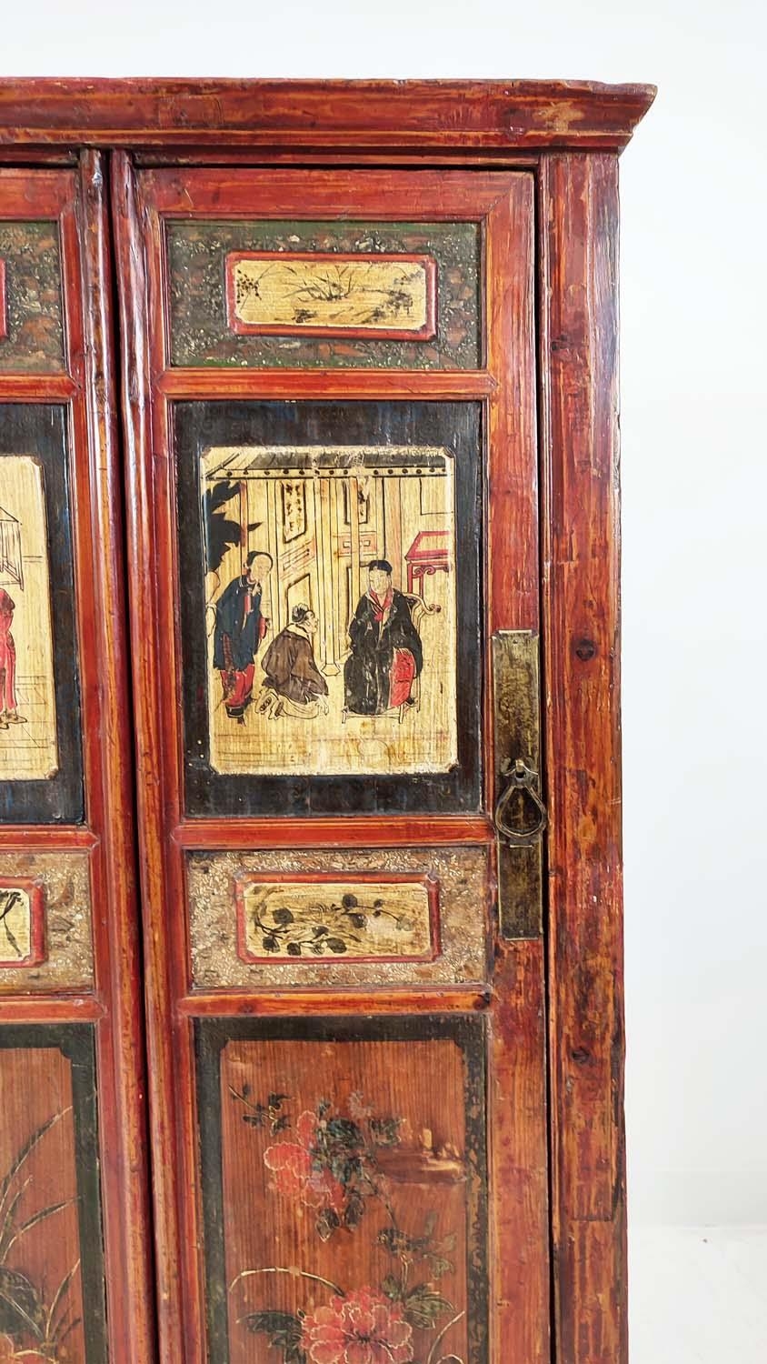 CHINESE WEDDING CABINET, in a decorative red lacquer finish depicting figural scenes and floral - Image 4 of 9