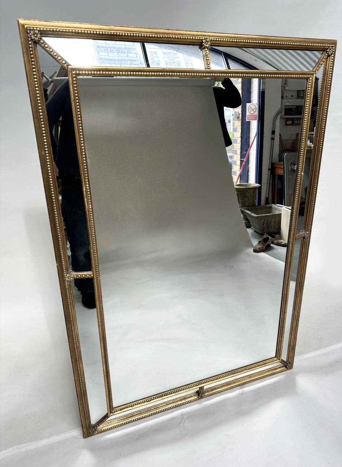 WALL MIRROR, Georgian style giltwood and gesso rectangular with marginal plates and beaded frame, - Image 4 of 5