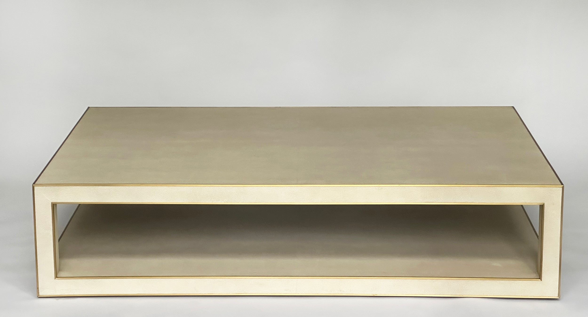 LOW TABLE, faux shagreen and metal bound with undertier, 170cm x 109cm x 38cm H.